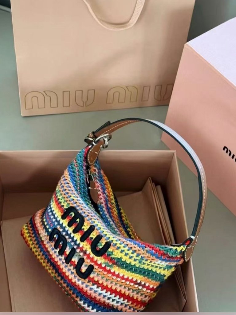Miu Miu Rainbow Striped Woven Fabric Mini Hobo Shoulder Bag